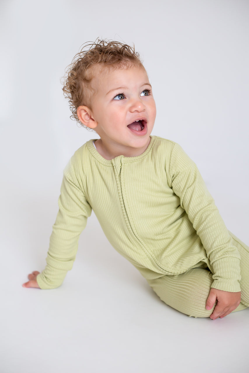 Green Ribbed Bamboo Zip Sleepsuit One Piece - Sleepsuits
