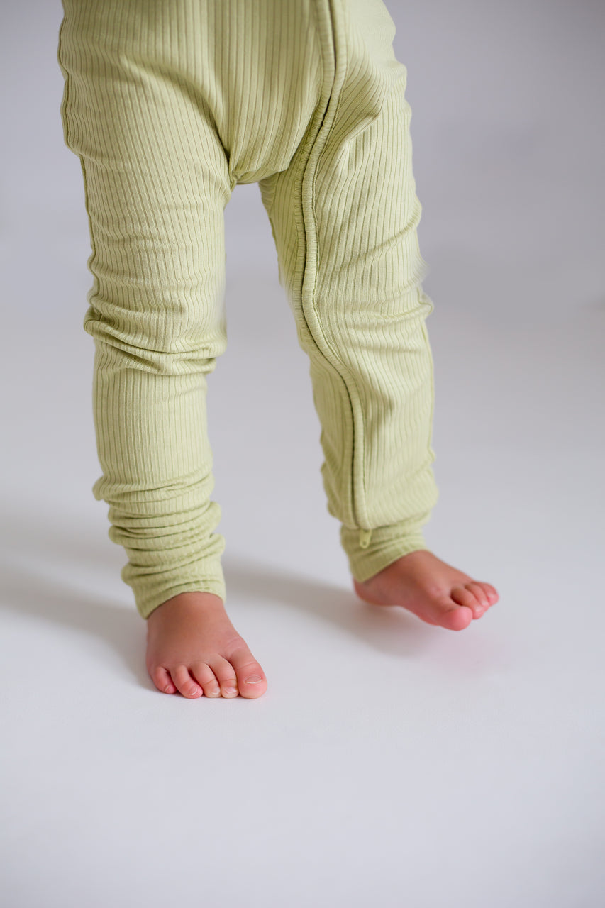 Green Ribbed Bamboo Zip Sleepsuit One Piece - Sleepsuits
