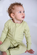 Green Ribbed Bamboo Zip Sleepsuit One Piece - Sleepsuits