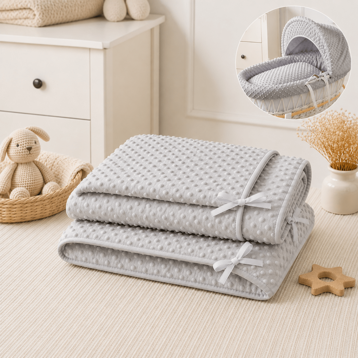 Grey Dimple Moses Basket Bedding Set (Basket Not Included!)
