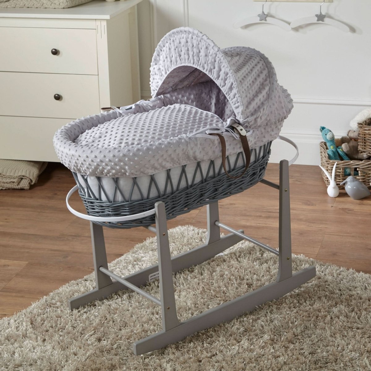 Grey Dimple Grey Wicker Baby Moses Basket With Stand - Wicker Moses Basket
