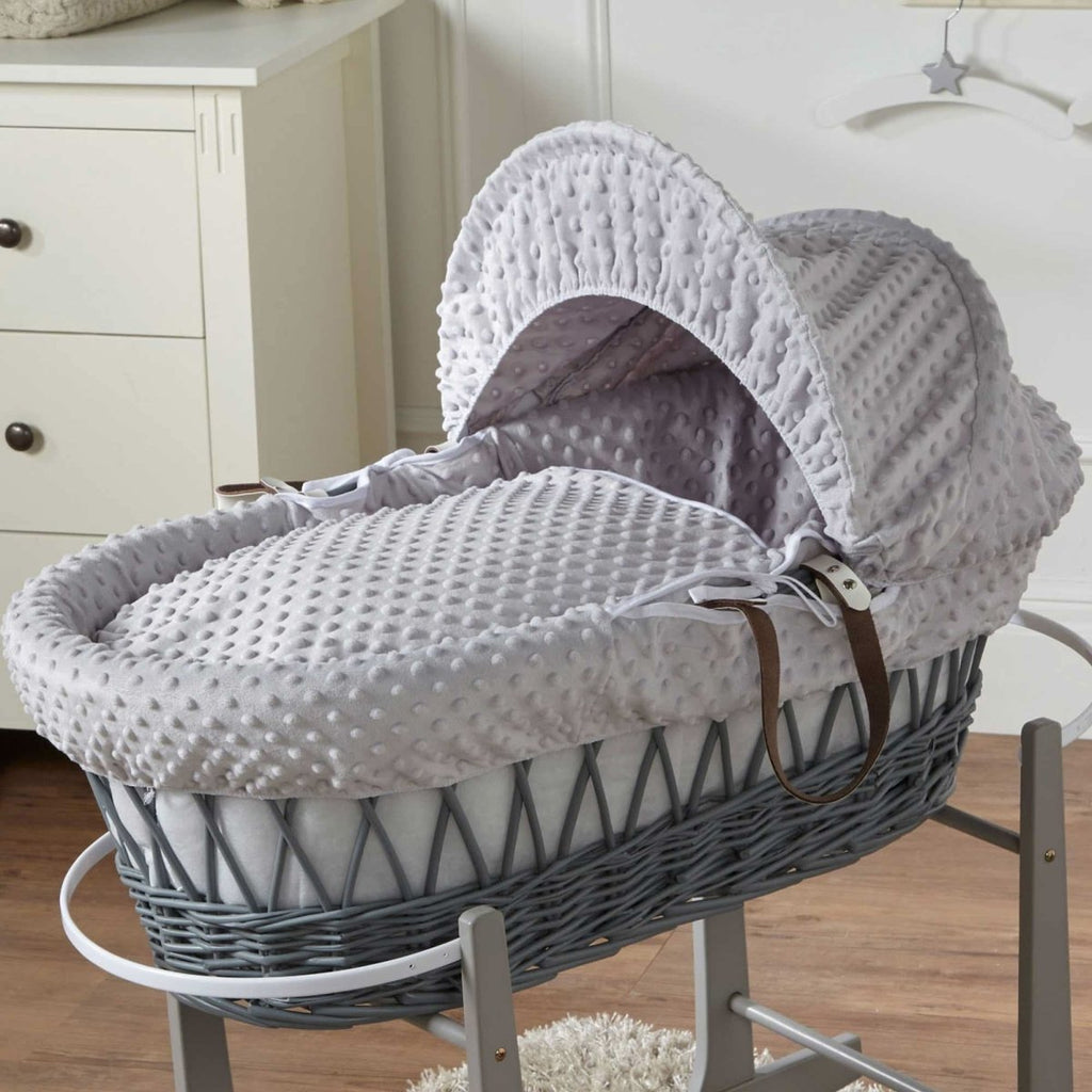 Grey Dimple Grey Wicker Baby Moses Basket With Stand - Wicker Moses Basket