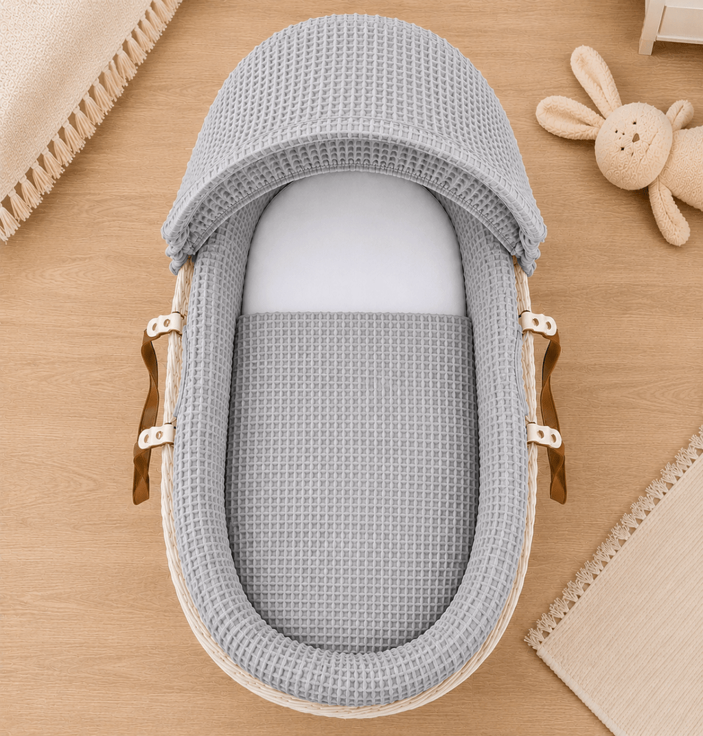 Grey Waffle Moses Basket Bedding Set (Basket Not Included!)