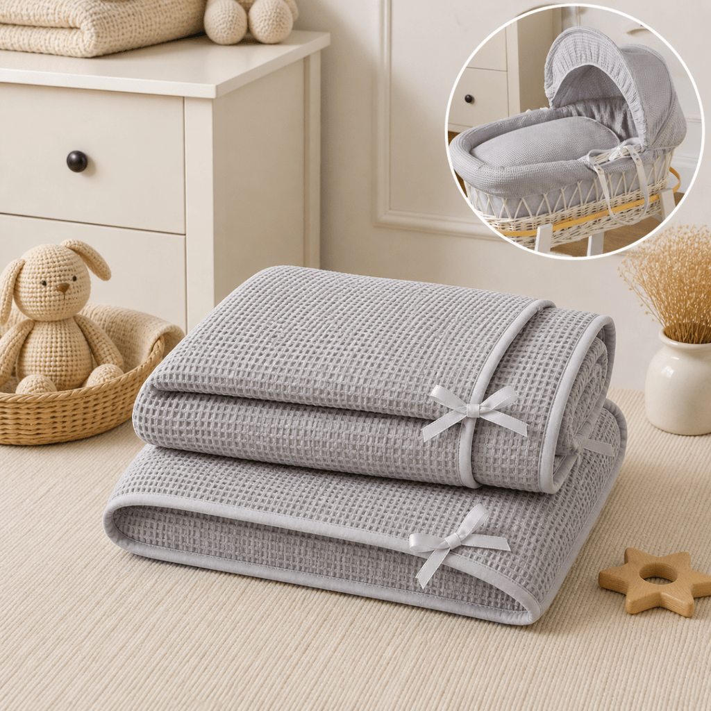 Grey Waffle Moses Basket Bedding Set (Basket Not Included!)