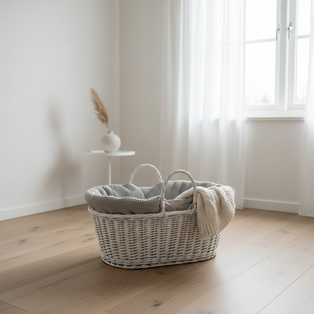 Grey Waffle Moses Basket Lifestyle
