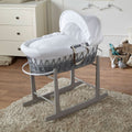 White Waffle Grey Wicker Baby Moses Basket With Stand-0
