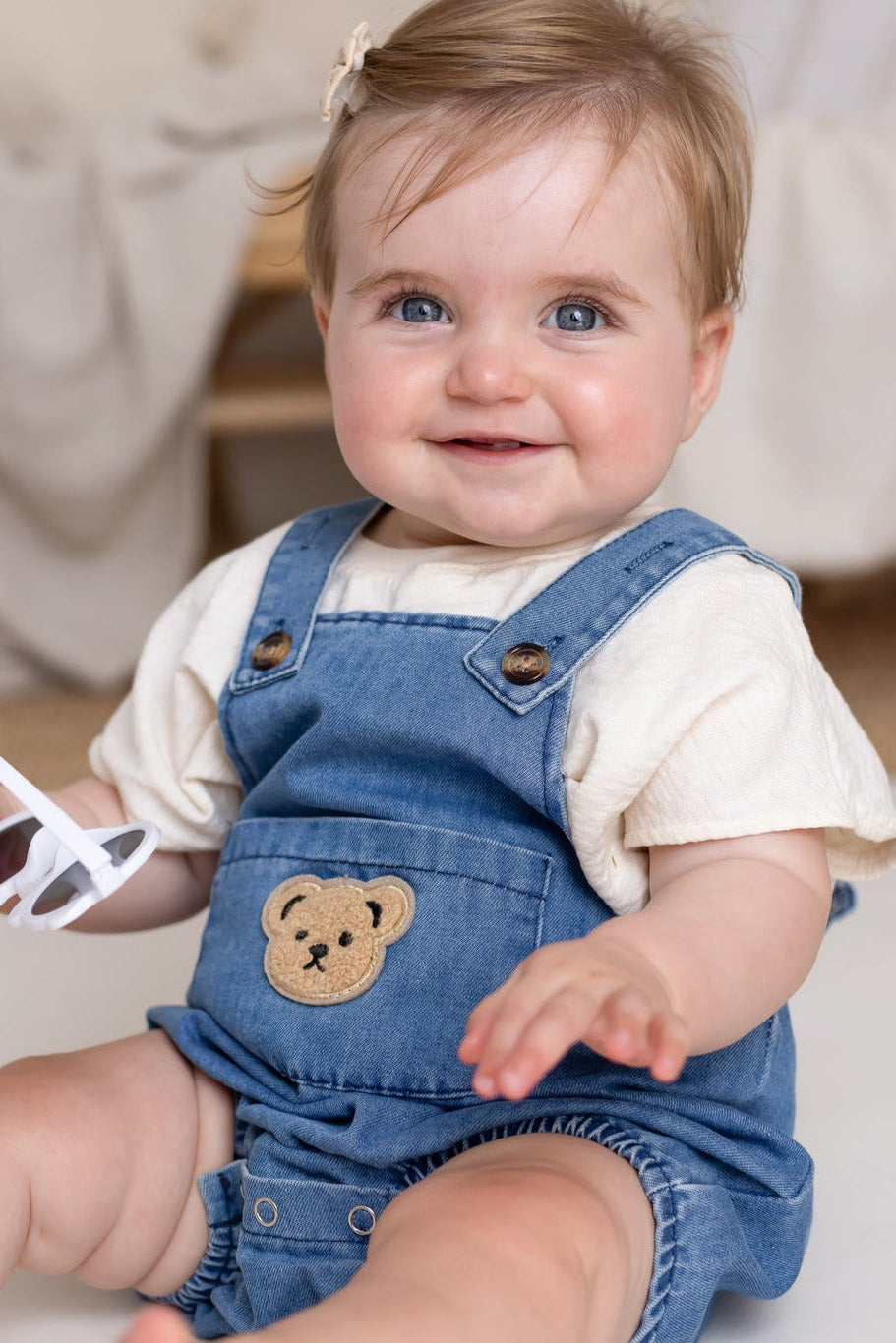 Happy Baby Embroidered Bear Denim Dungarees - Dungarees