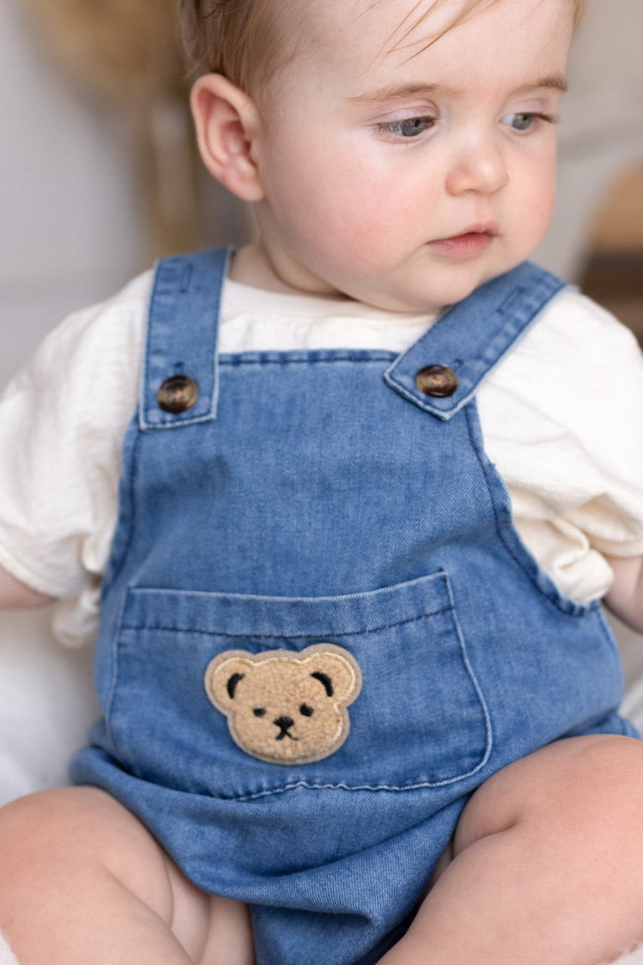 Happy Baby Embroidered Bear Denim Dungarees - Dungarees