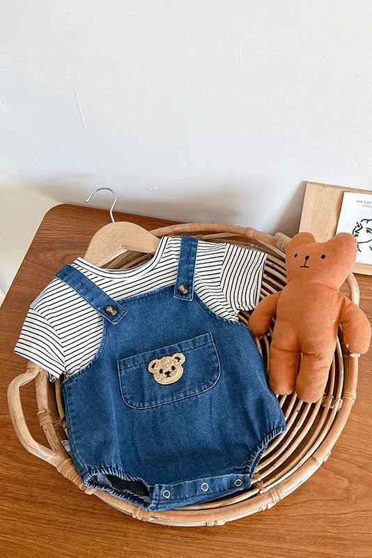 Happy Baby Embroidered Bear Denim Dungarees - Dungarees
