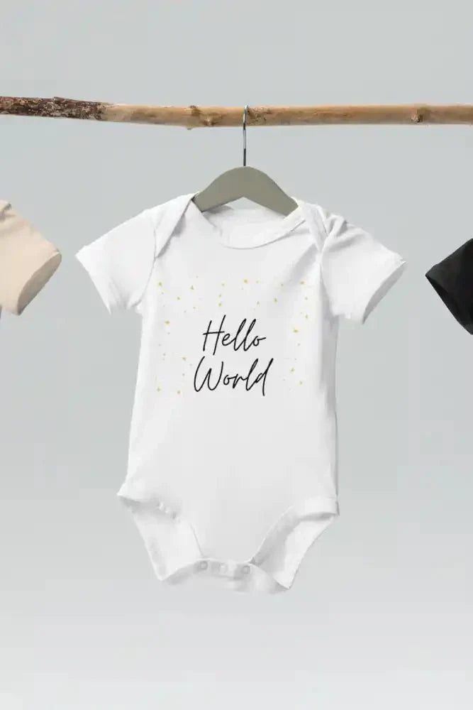 Hello World Bodysuit White 100% Cotton - Bodysuits