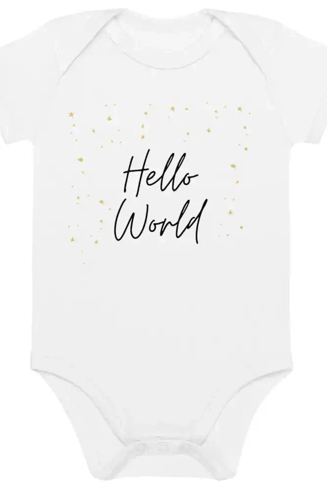 Hello World Bodysuit White 100% Cotton - Bodysuits