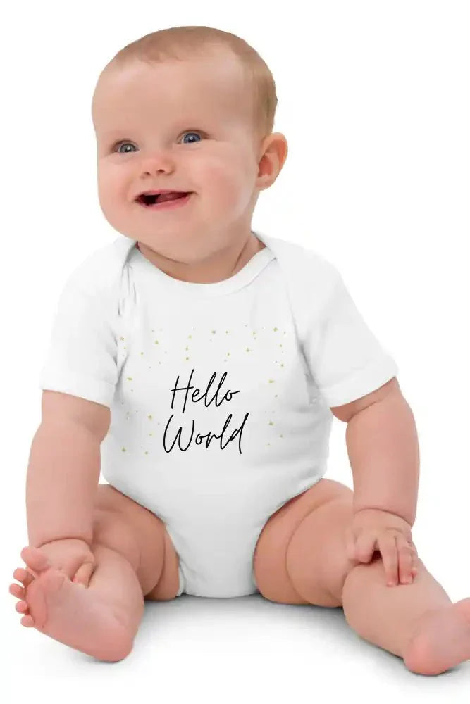 Hello World Bodysuit White 100% Cotton - Bodysuits
