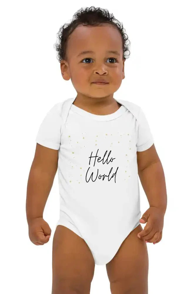 Hello World Bodysuit White 100% Cotton - Bodysuits