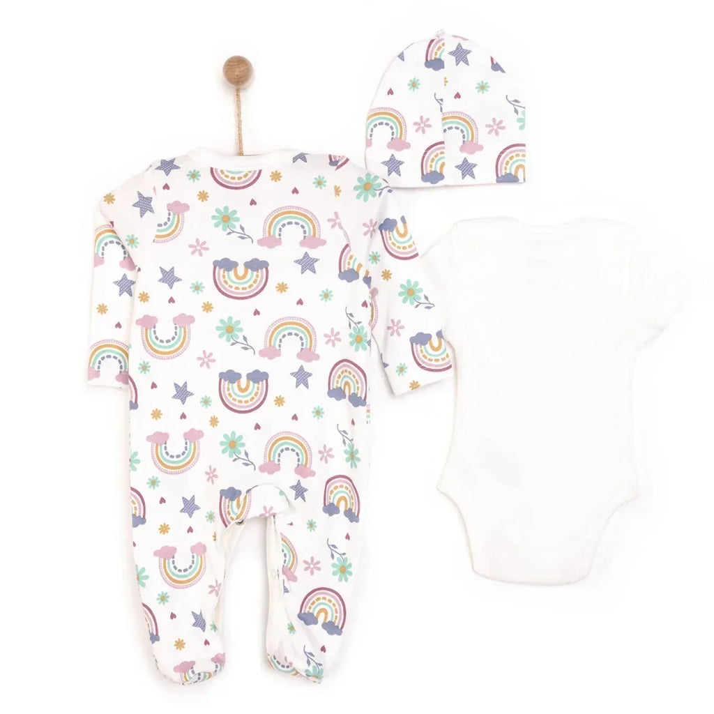 HelloBaby Baby Girl Jumpsuit-Body-Hat - Ecru - Newborn Starter Sets