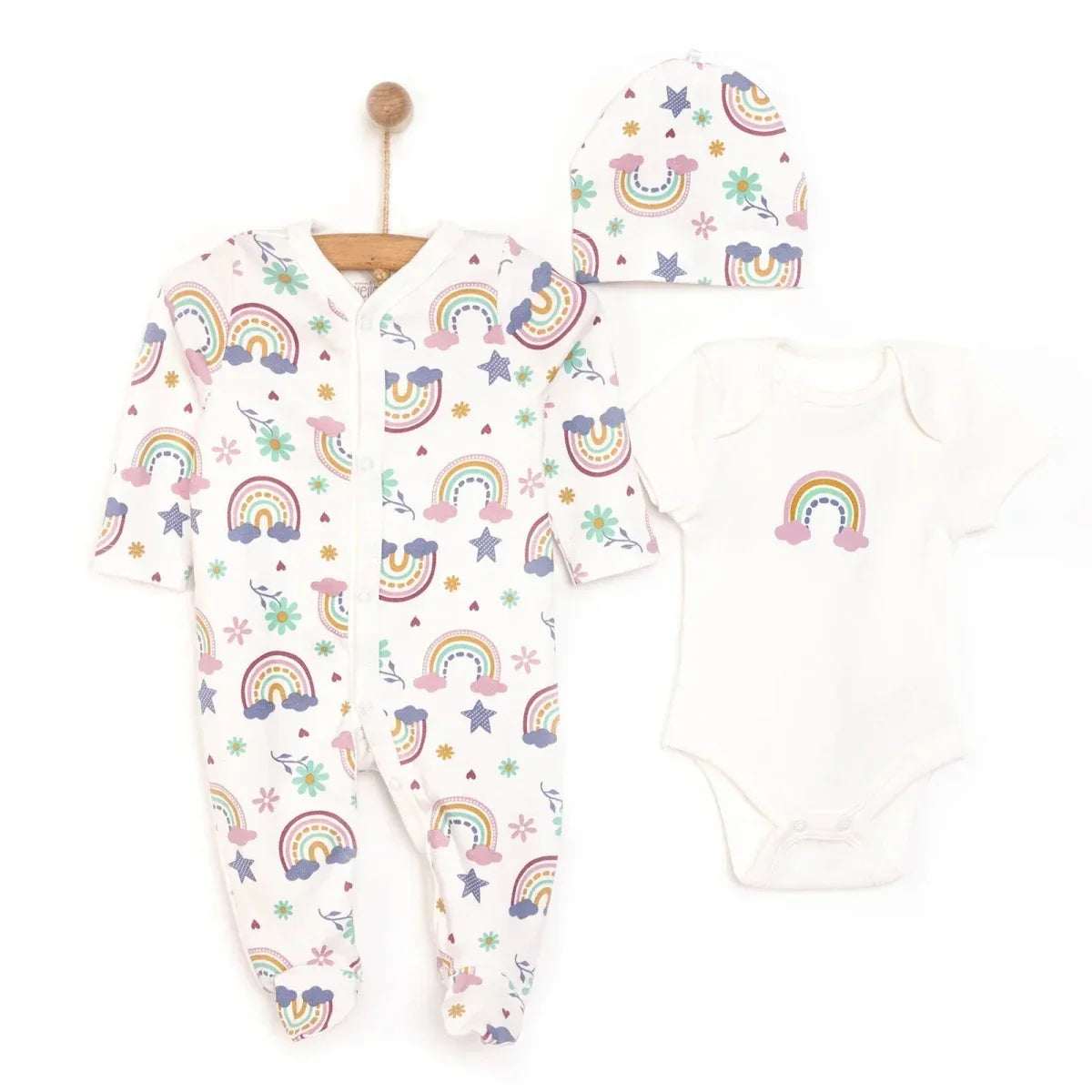 HelloBaby Baby Girl Jumpsuit-Body-Hat - Ecru - Newborn Starter Sets