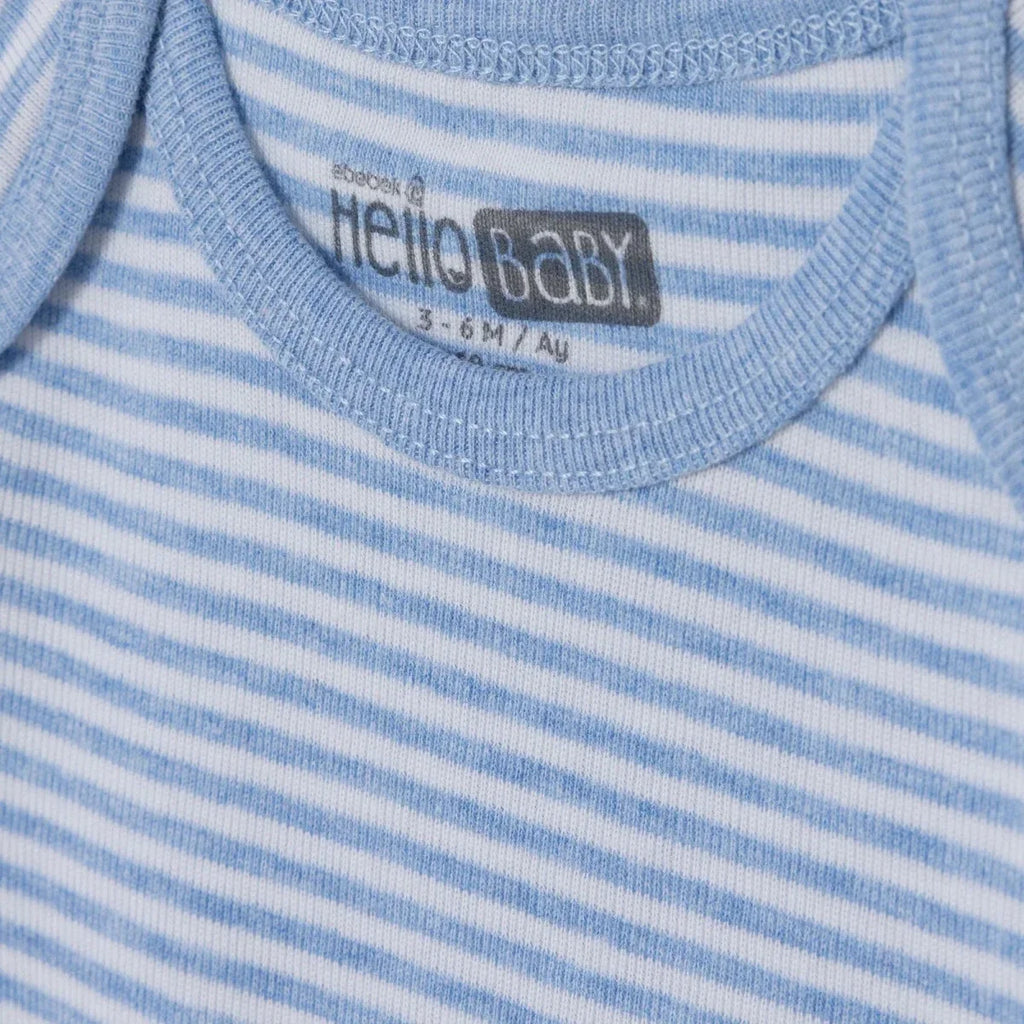 HelloBaby Boys 2-Pack Short Sleeve Bodysuits Striped with Poppers Envelope Neck Short Sleeve - Light Blue - Baby