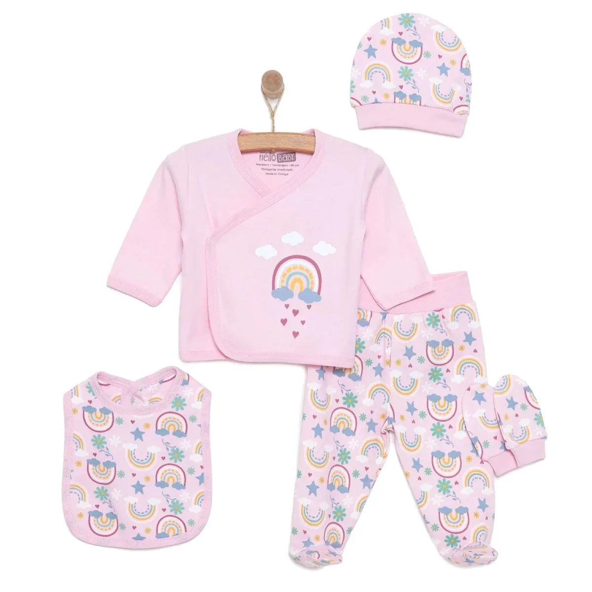 HelloBaby Girl 5 Piece Newborn Set - Light Pink - Light Pink / Newborn - Newborn Hospital Packs