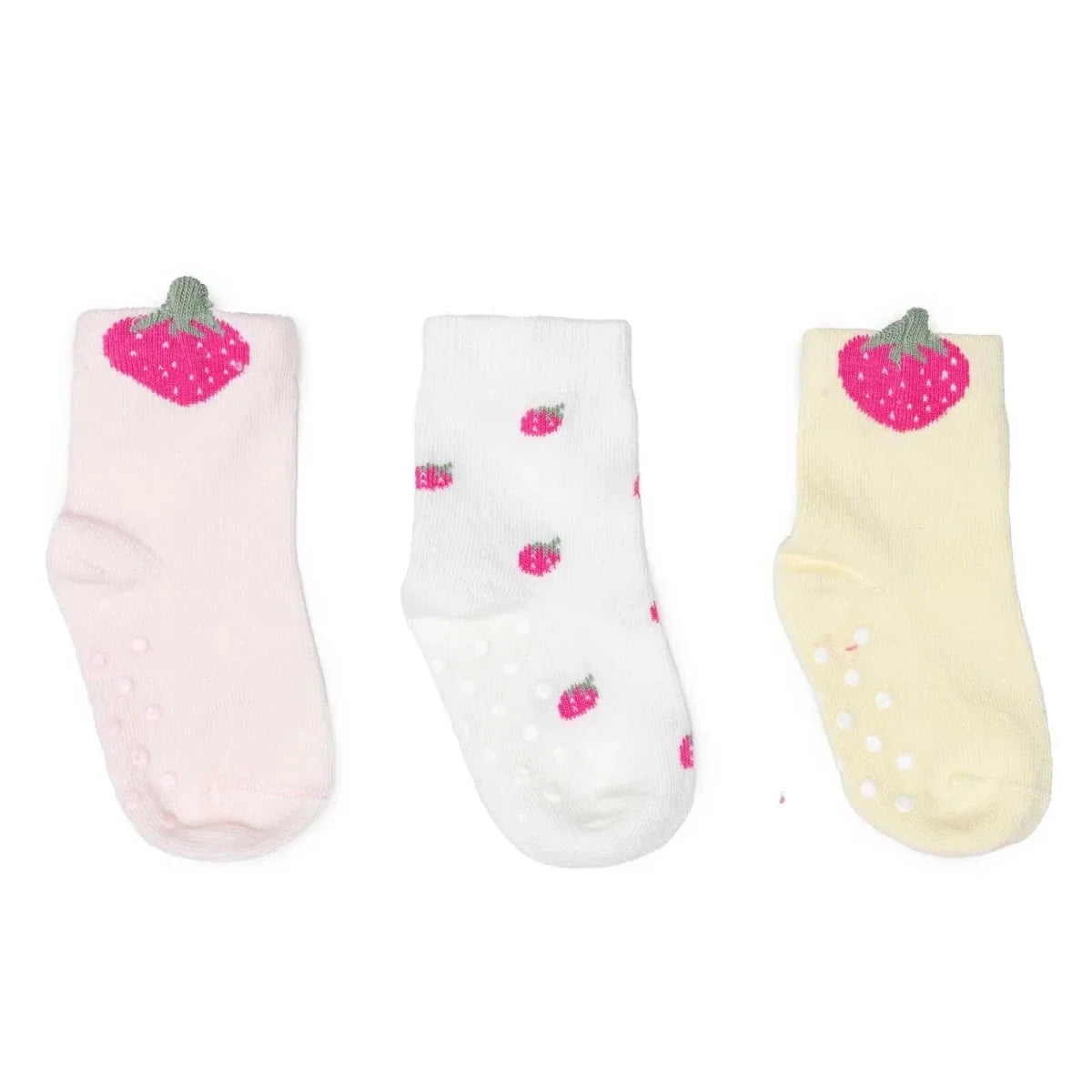 HelloBaby Girls Pack of 3 Non-Slip Socks Animal Print Cotton Rich - Red - Baby Ankle Socks