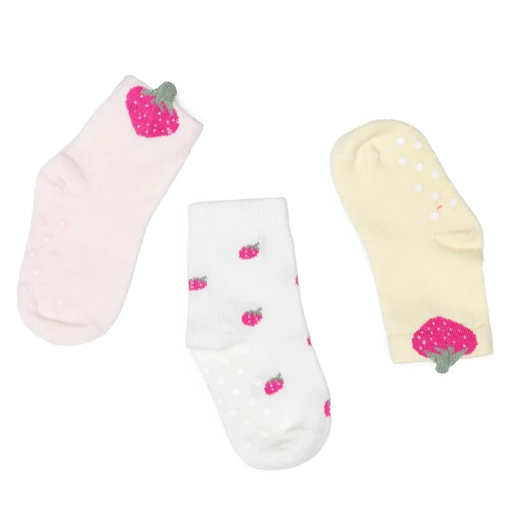 HelloBaby Girls Pack of 3 Non-Slip Socks Animal Print Cotton Rich - Red - Baby Ankle Socks