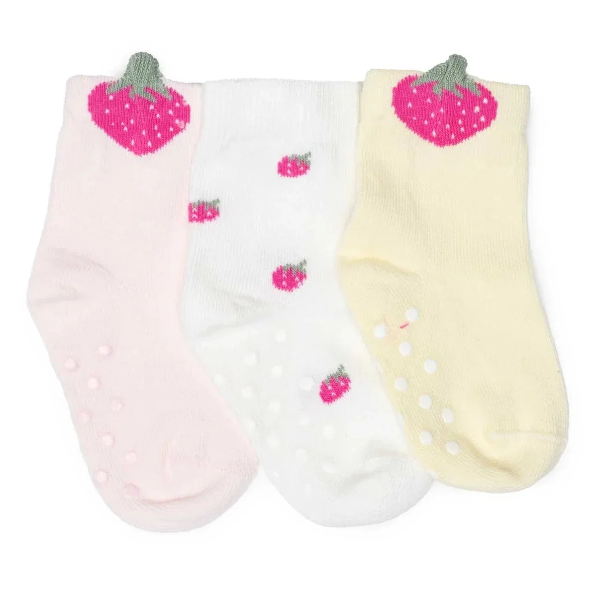 HelloBaby Girls Pack of 3 Non-Slip Socks Animal Print Cotton Rich - Red - Baby Ankle Socks