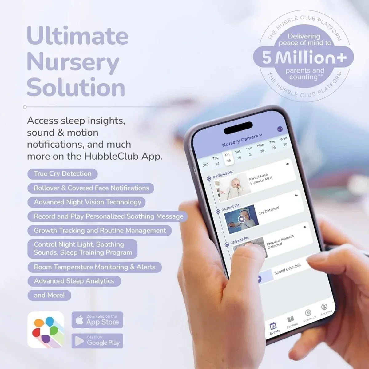 Hubble Pal SkyVision AI Pro 5’’ Video Baby Camera & Monitor - Smart Baby Monitors