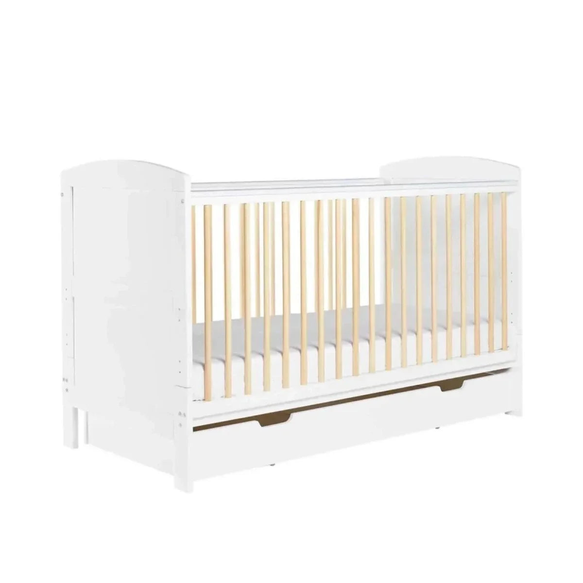 Ickle Bubba Coleby Scandi Cot Bed with Under Drawer Scandi White - Fibre Mattress - Fibre Mattress - Convertible Baby