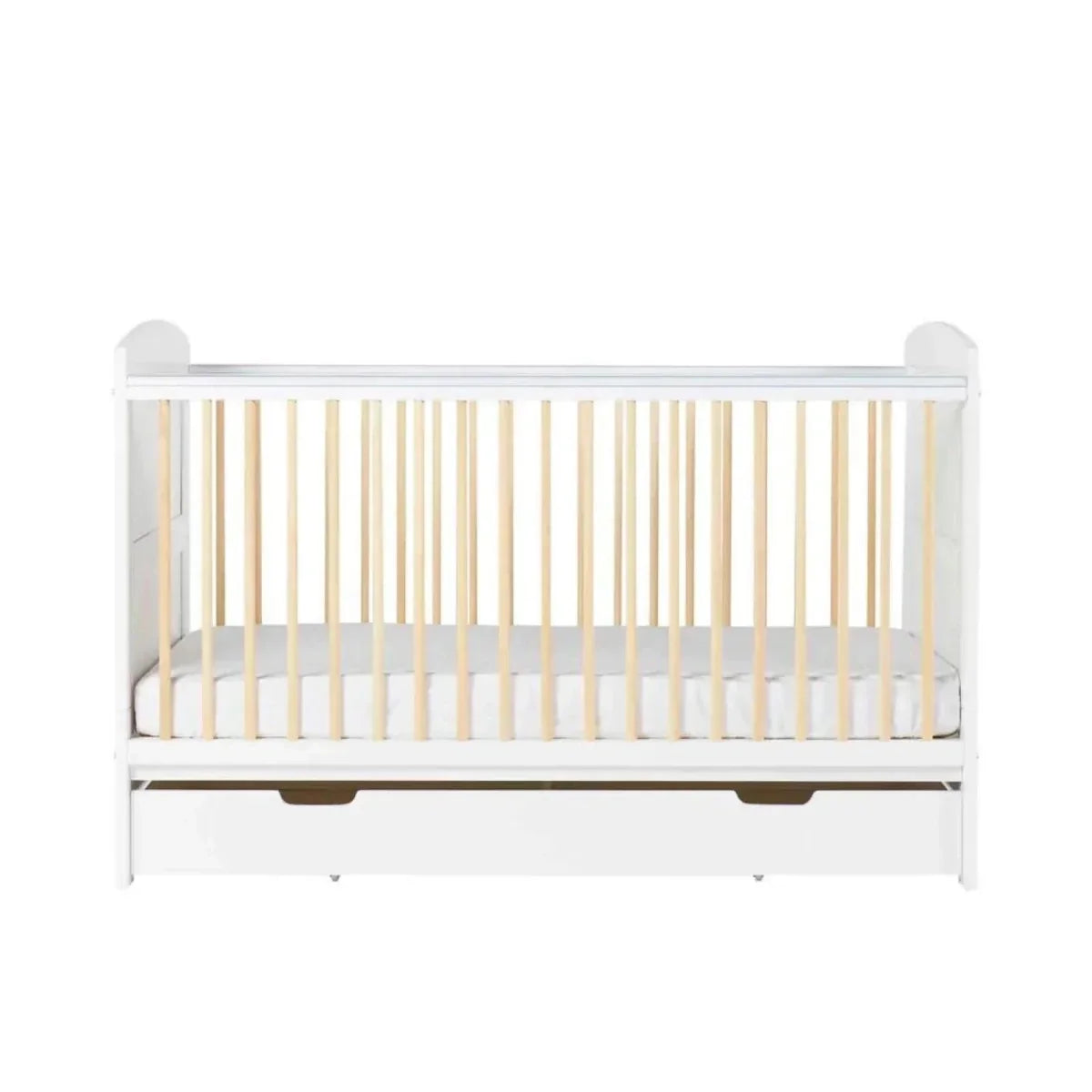 Ickle Bubba Coleby Scandi Cot Bed with Under Drawer Scandi White - Fibre Mattress - Fibre Mattress - Convertible Baby