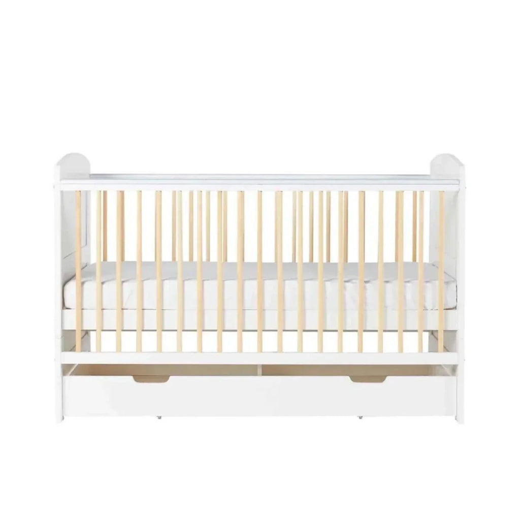 Ickle Bubba Coleby Scandi Cot Bed with Under Drawer Scandi White - Fibre Mattress - Fibre Mattress - Convertible Baby