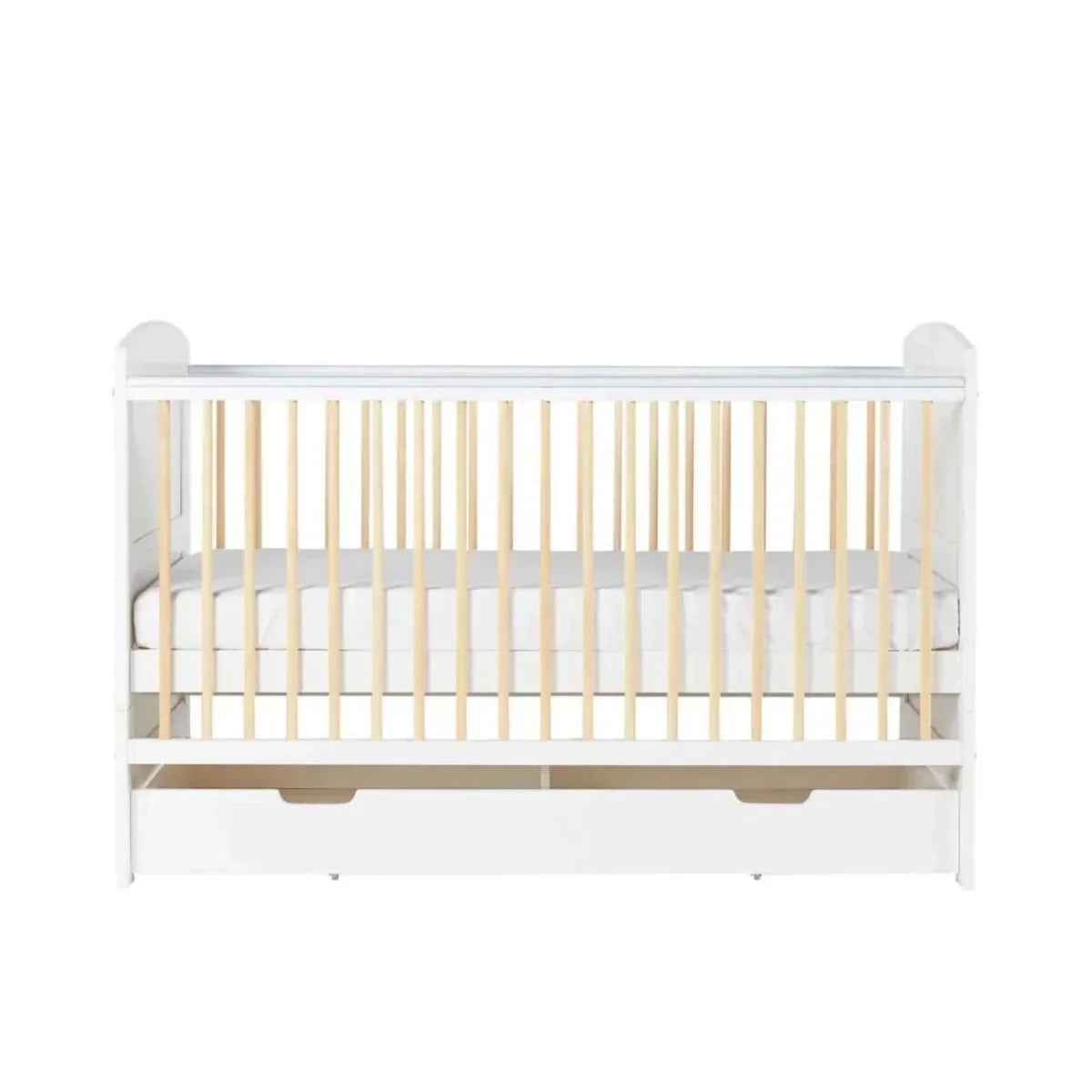 Ickle Bubba Coleby Scandi Cot Bed with Under Drawer Scandi White - Fibre Mattress - Fibre Mattress - Convertible Baby