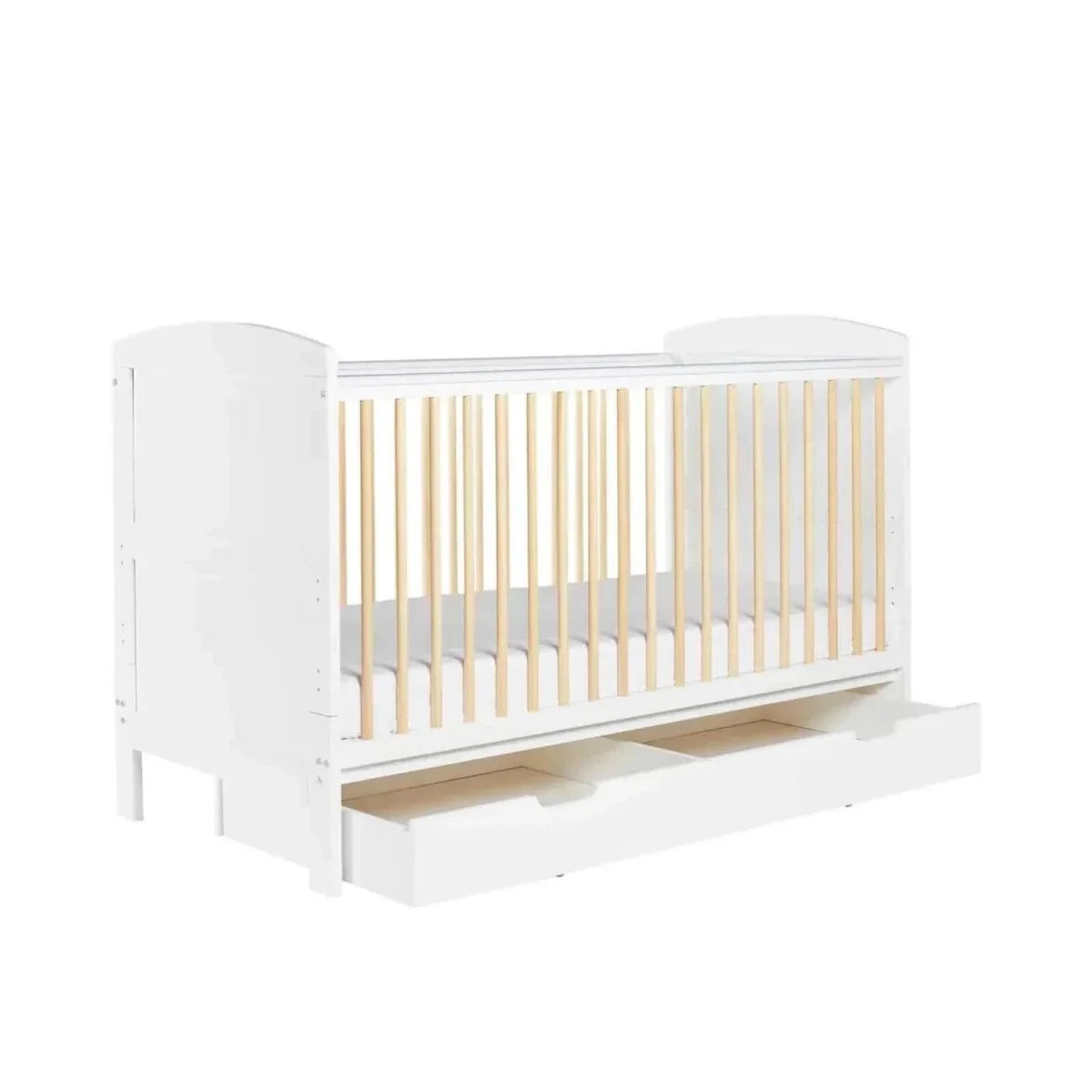 Ickle Bubba Coleby Scandi Cot Bed with Under Drawer Scandi White - Fibre Mattress - Fibre Mattress - Convertible Baby
