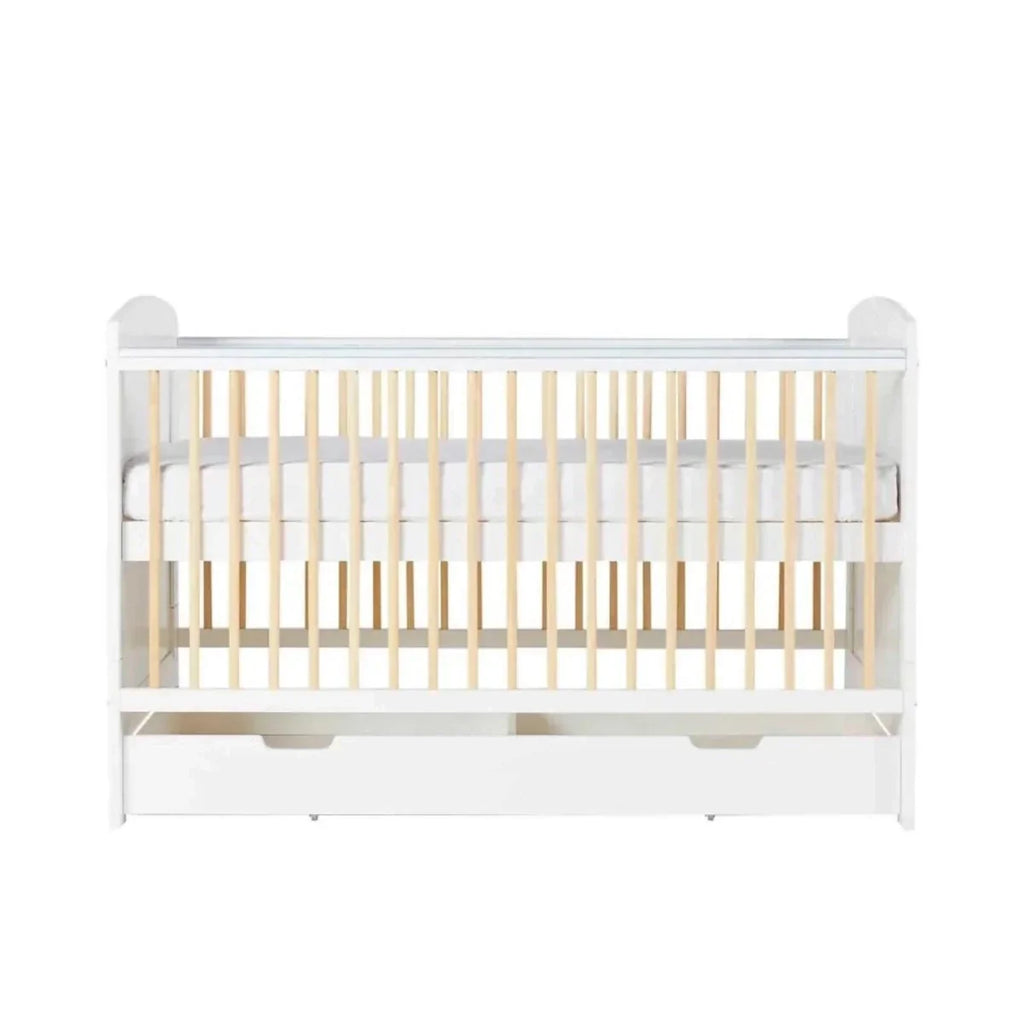 Ickle Bubba Coleby Scandi Cot Bed with Under Drawer Scandi White - Fibre Mattress - Fibre Mattress - Convertible Baby