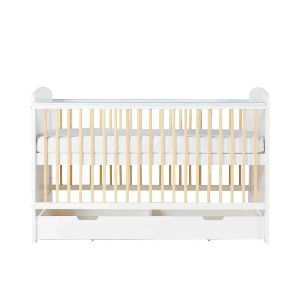 Ickle Bubba Coleby Scandi Cot Bed with Under Drawer Scandi White - Fibre Mattress - Fibre Mattress - Convertible Baby