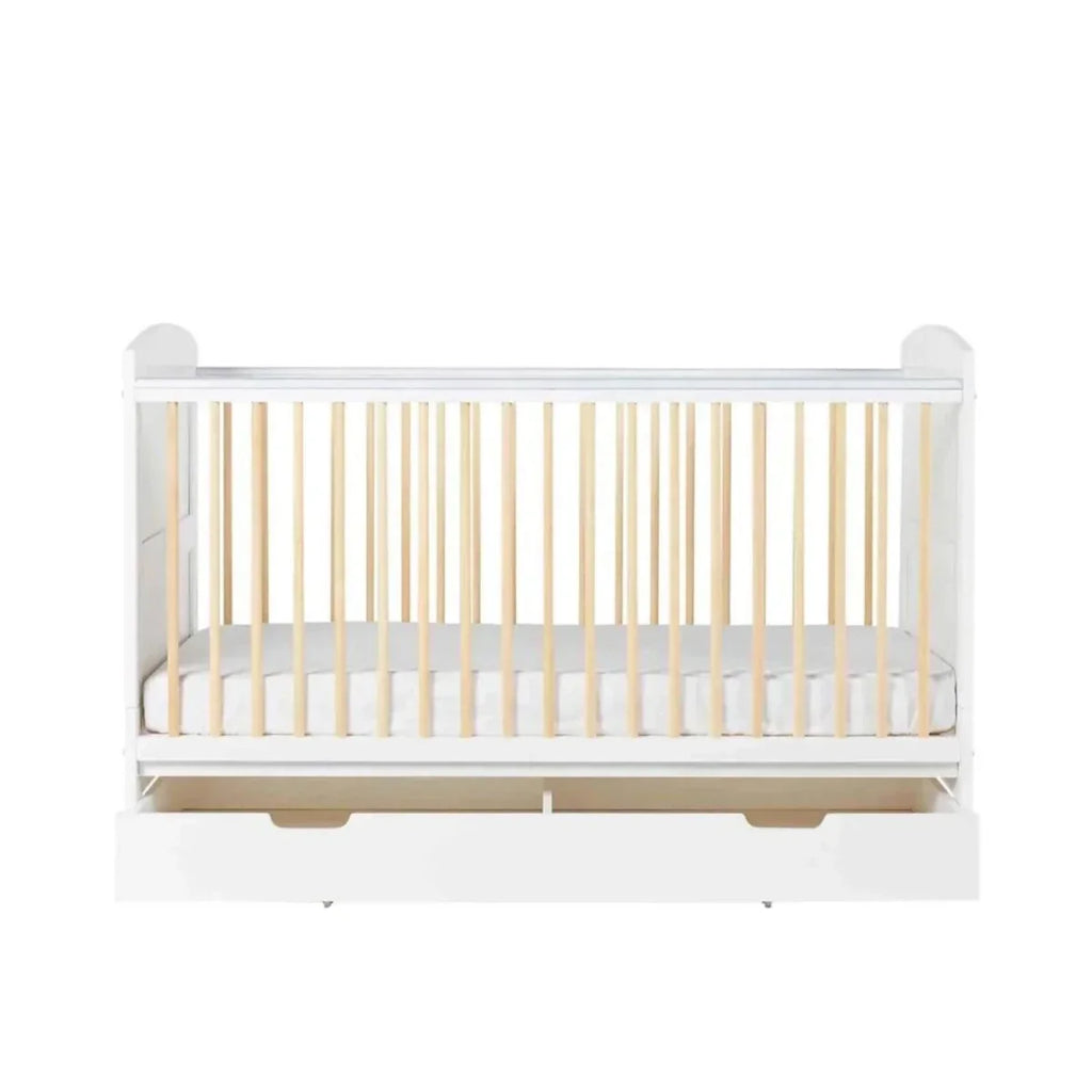 Ickle Bubba Coleby Scandi Cot Bed with Under Drawer Scandi White - Fibre Mattress - Fibre Mattress - Convertible Baby
