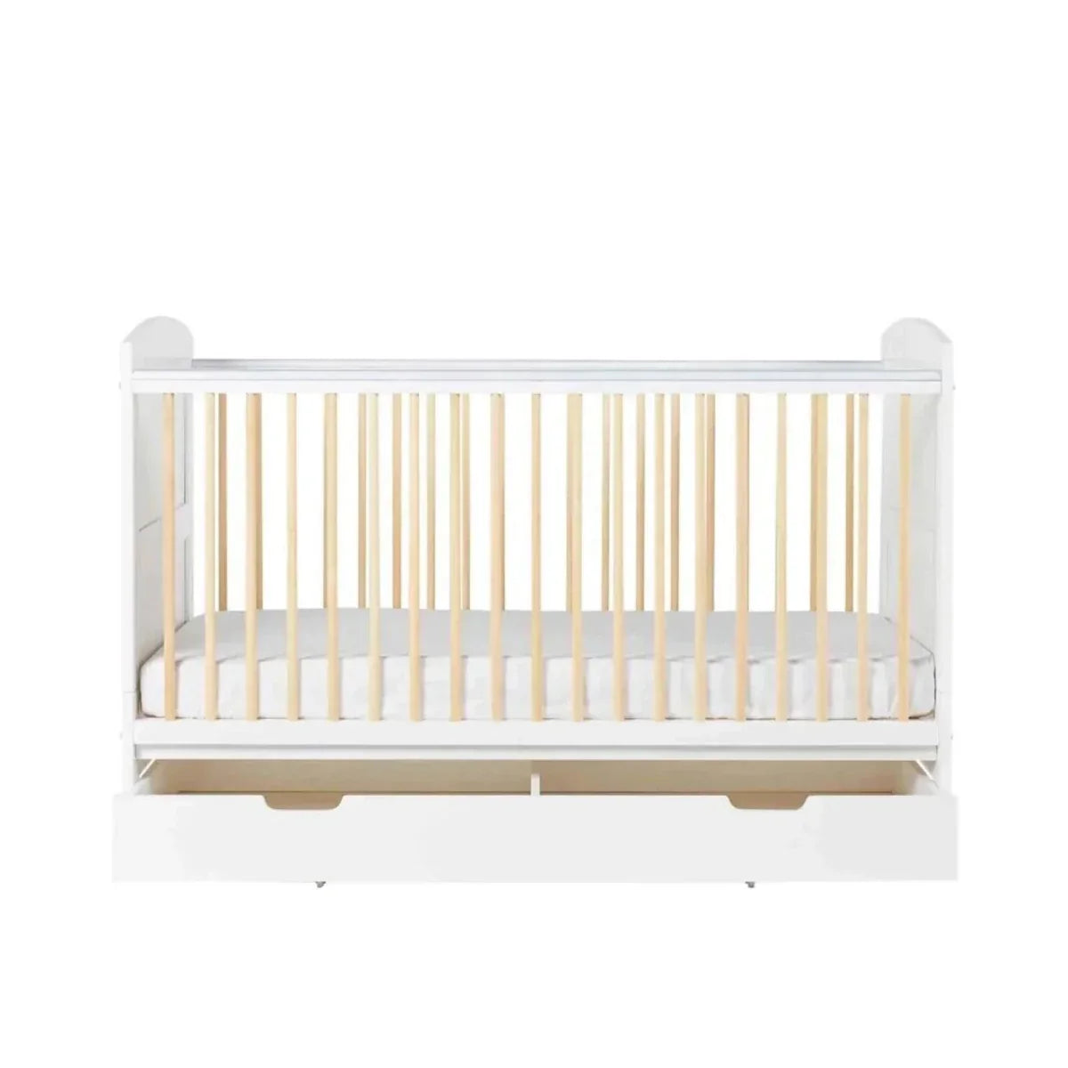 Ickle Bubba Coleby Scandi Cot Bed with Under Drawer Scandi White - Fibre Mattress - Fibre Mattress - Convertible Baby