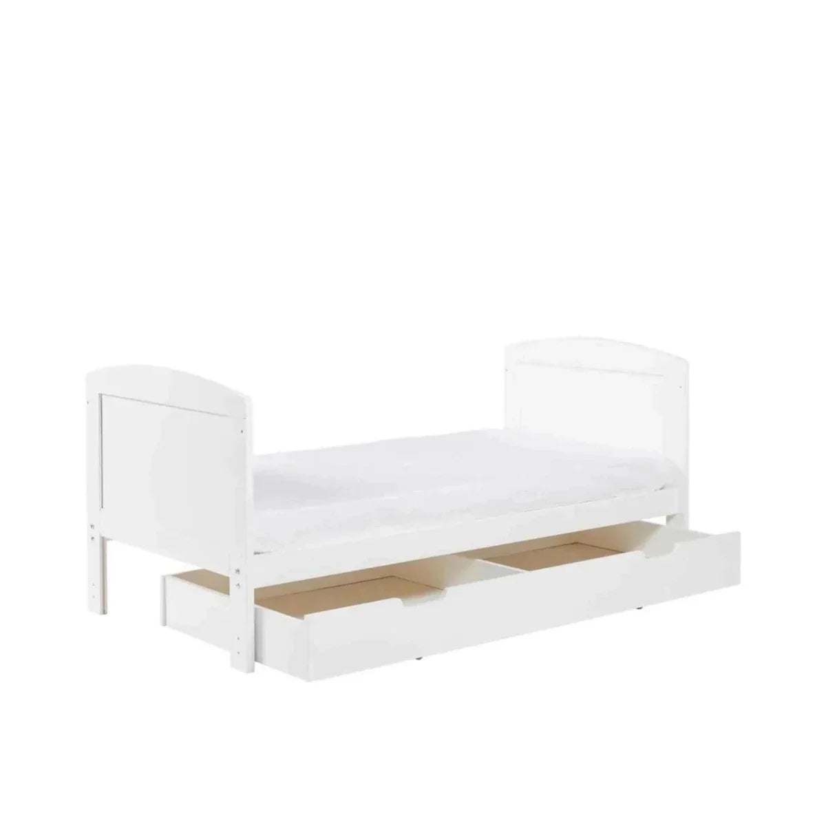 Ickle Bubba Coleby Scandi Cot Bed with Under Drawer Scandi White - Fibre Mattress - Fibre Mattress - Convertible Baby