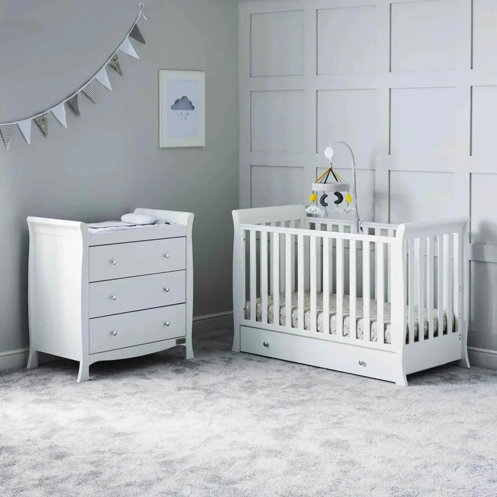 Ickle Bubba Snowdon 4 in 1 Mini 2 Piece Furniture Set White - Fibre Mattress - Fibre Mattress - 2 Piece Furniture Sets