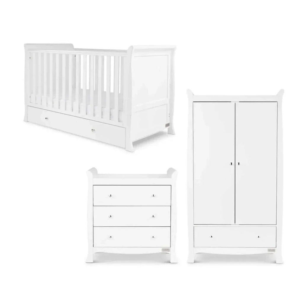 Ickle Bubba Snowdon Classic 3 Piece Furniture Set White - Premium Pocket Sprung Mattress - Premium Pocket Sprung