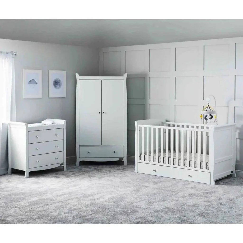 Ickle Bubba Snowdon Classic 3 Piece Furniture Set White - Premium Pocket Sprung Mattress - Premium Pocket Sprung