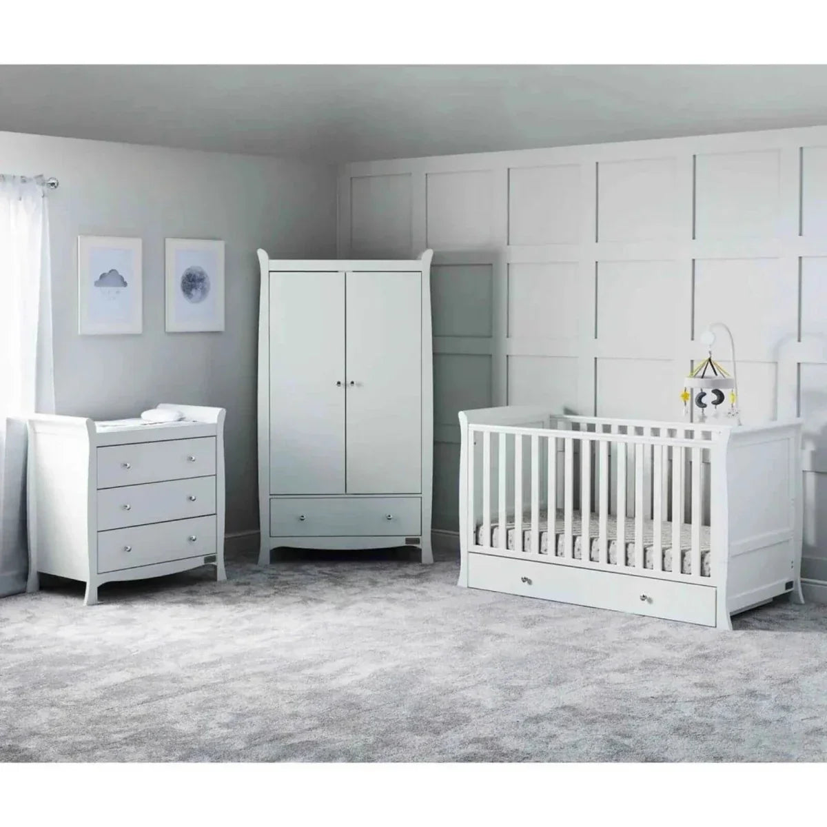 Ickle Bubba Snowdon Classic 3 Piece Furniture Set White - Premium Pocket Sprung Mattress - Premium Pocket Sprung