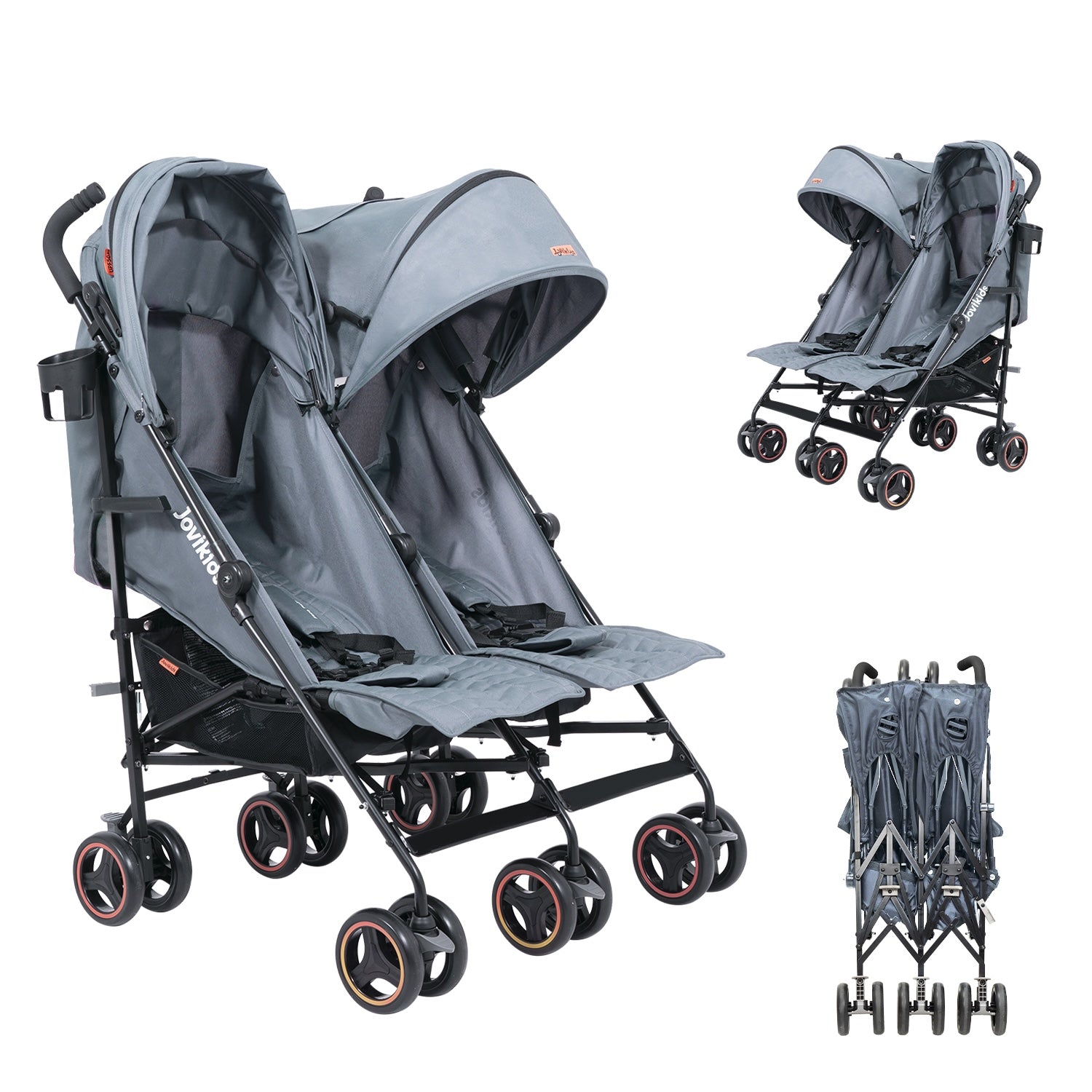 Jovikids Ezra Twin Double Stroller - Grey - Double Pushchair
