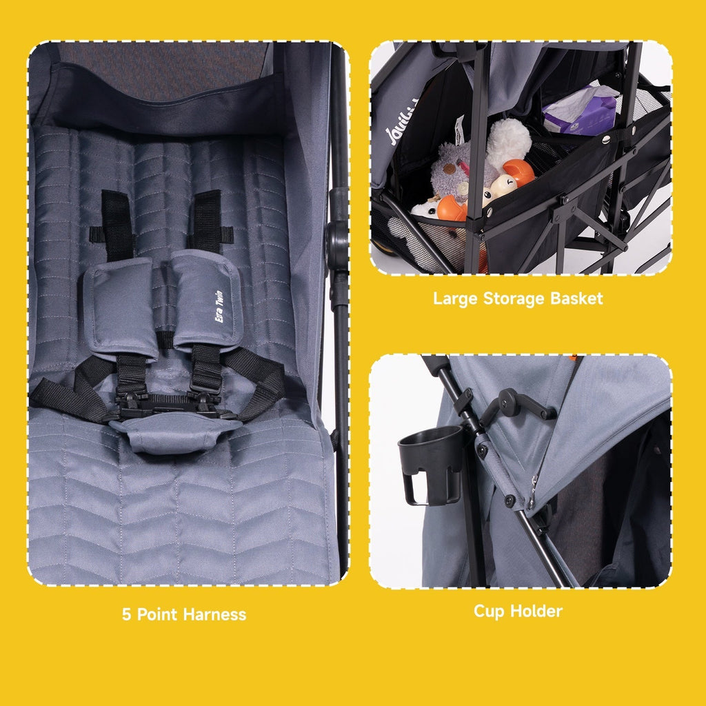 Jovikids Ezra Twin Double Stroller - Grey - Double Pushchair
