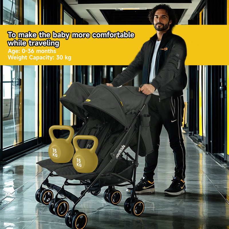 Jovikids Ezra Twin Double Stroller - Shadow Black - Double Pushchair