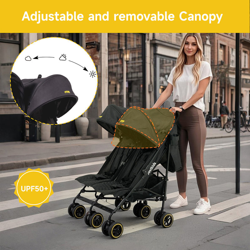 Jovikids Ezra Twin Double Stroller - Shadow Black - Double Pushchair