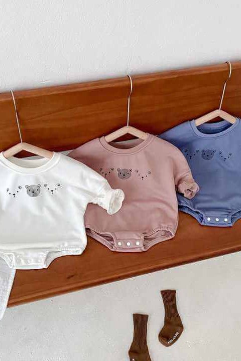 Joy Bear Bodysuit White Purple or Blue - Bodysuits