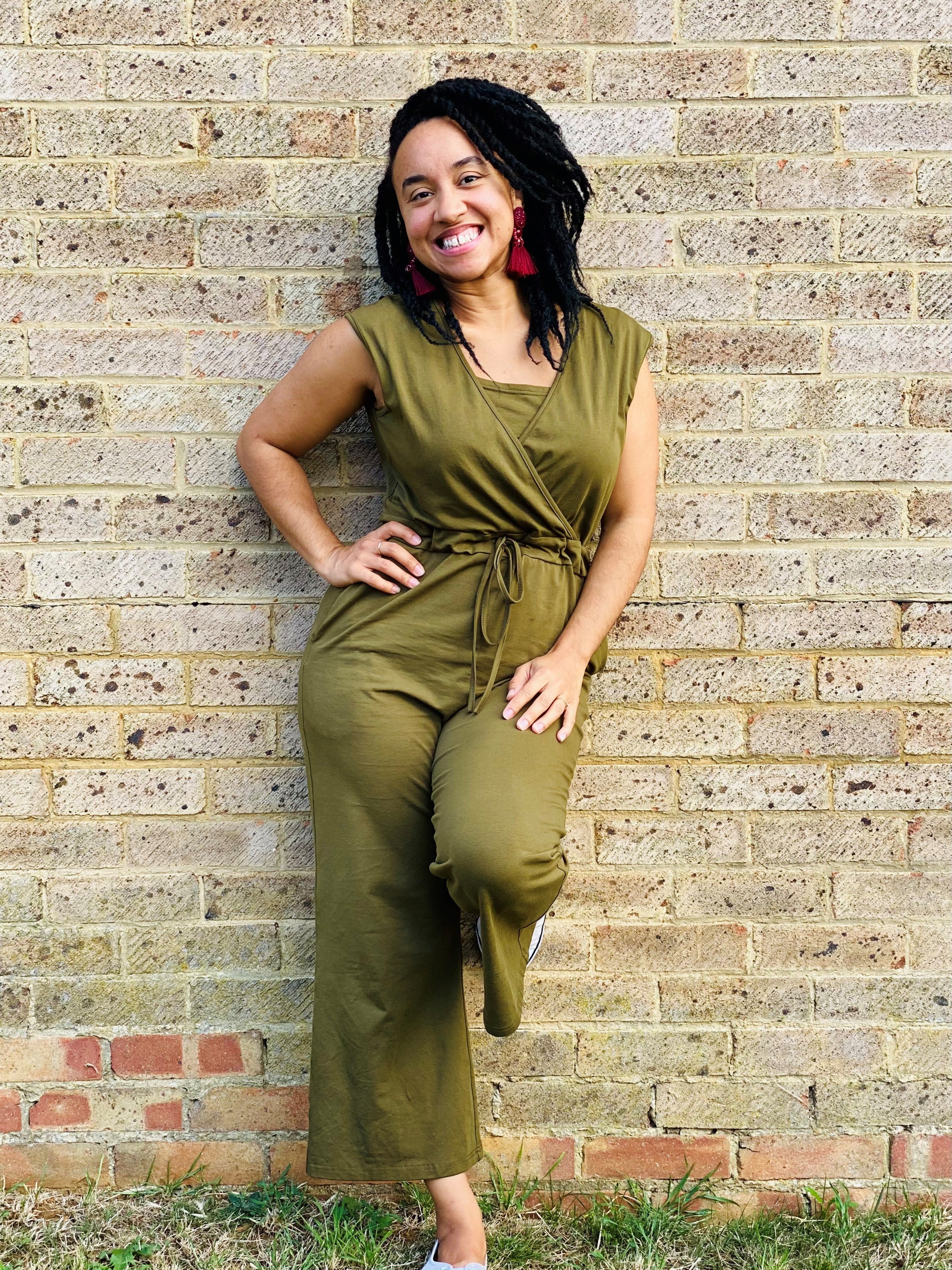 The Breastfeeding Jumpsuit - Kerry Cotton Khaki