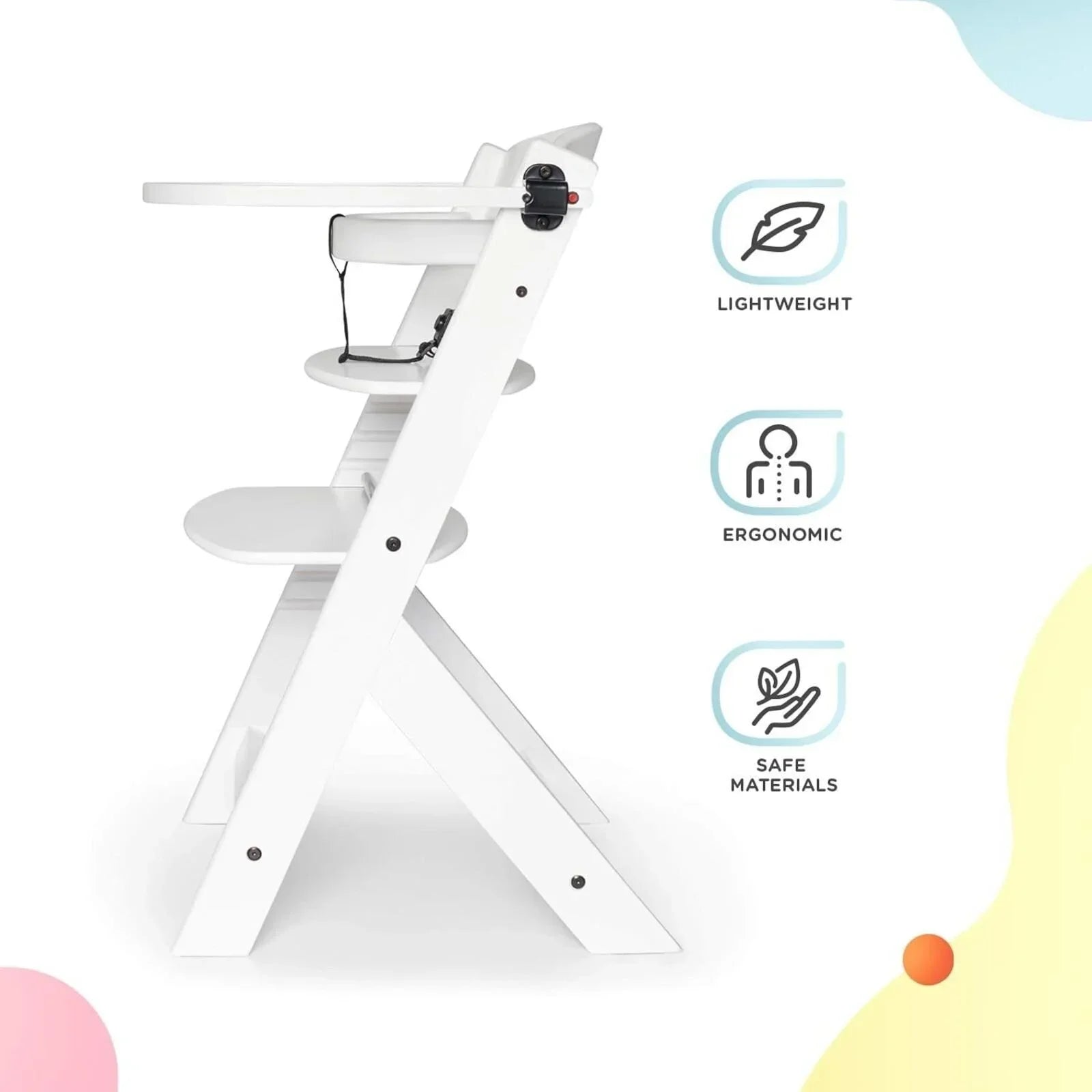 Kinderkraft Enock Wooden Highchair - White - White - Highchairs