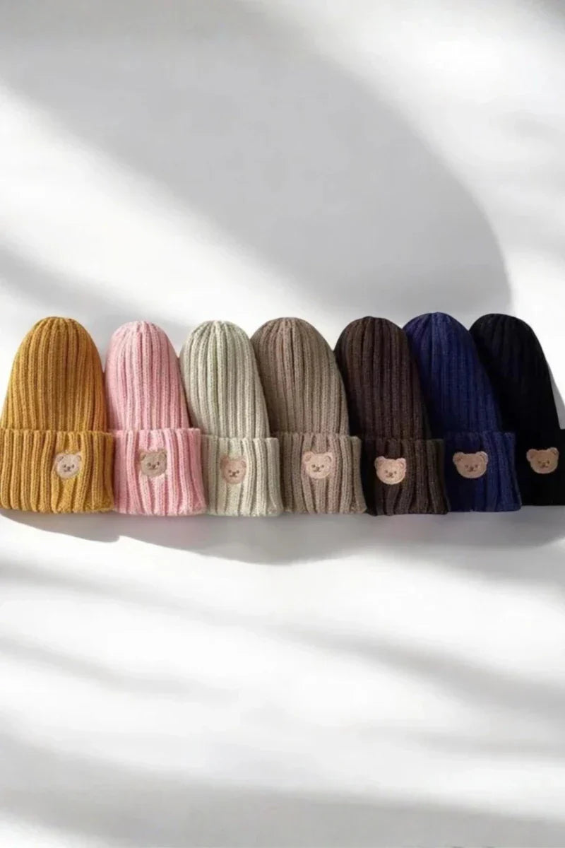 Knitted Bear Beanie Hats Multiple Colours - Hats