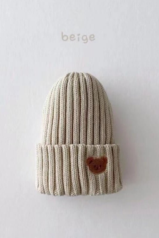 Knitted Bear Beanie Hats Multiple Colours - Beige - Hats