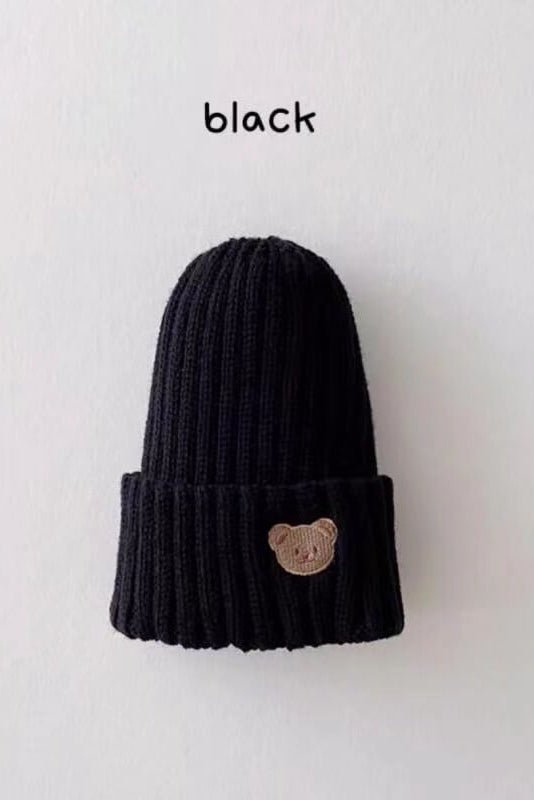 Knitted Bear Beanie Hats Multiple Colours - Black - Hats