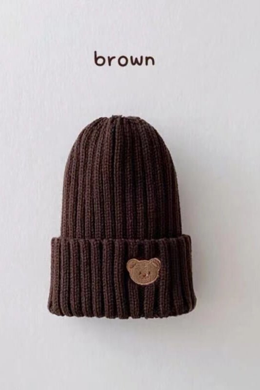 Knitted Bear Beanie Hats Multiple Colours - Maroon Brown - Hats